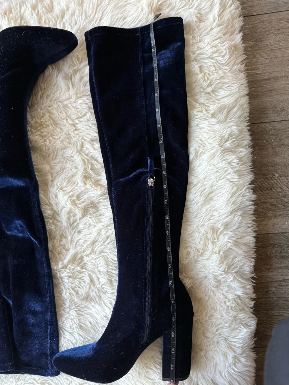 Zara Navy Velvet Over-the-Knee Block Heel Boots